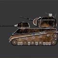 Vintage Industrial Tank 3D Render With Dual Cannons Tracks And Metallic Texture