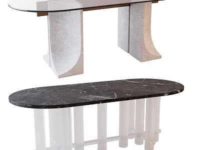 Elegant Modern Dining Table With Black Marble Top And Transparent White Legs Design 3d model