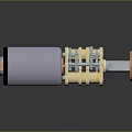 Mechanical Gear Motor Mechanism with Silver Cylindrical Housing Golden Gear Components and Red Connector