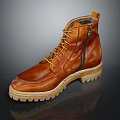 Brown Leather Lace Up Boots With Side Zipper And Thick Rubber Sole Casual Style