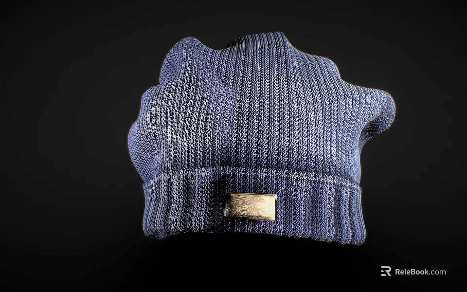 Blue Knitted Hat With Soft Texture And Golden Metal Buckle Detail Design 3d model 
