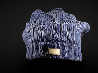 Blue Knitted Hat With Soft Texture And Golden Metal Buckle Detail Design 3d model