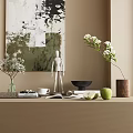 Stylish Ornamental Decor Combination With Wooden Mannequin White Flowers Black Bowl Green Apple And Books