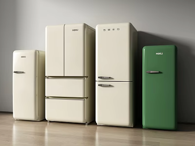 Beko Refrigerators In White And Green With Various Sizes And Modern Design 3d model