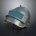 Tactical Weapon Helmet With Metallic Construction Green Visor And Protective Design 3d model