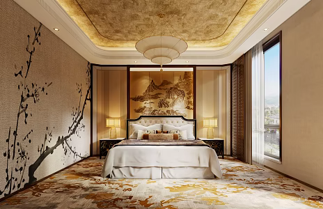 New Chinese Room Hotel Room Big Bed Room 3d model