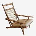 Wooden Lounge Chair With Woven Backrest and Beige Cushion for Comfortable Seating