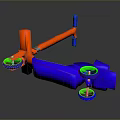 3D Mechanical Structure With Red And Blue Components And Green Circular Elements
