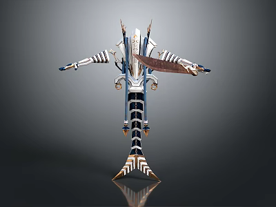 Futuristic Game And Movie Character In Blue White Armor With Mechanical Design And Outstretched Arms 3d model