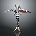 Futuristic Game And Movie Character In Blue White Armor With Mechanical Design And Outstretched Arms