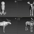 Realistic Metallic Silver Moose Sculpture With Intricate Antlers And Standing Posture