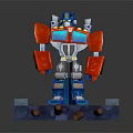 Red And Blue Robot Figure Standing On Platform With Road Design And Pipes