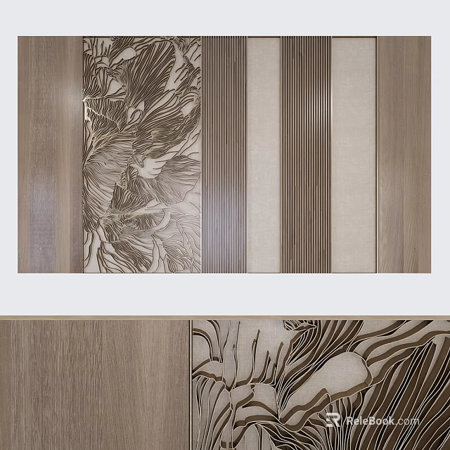 Modern Wooden Wall Hanging With Intricate Carved Patterns And Striped Design For Home Decoration 3d model 