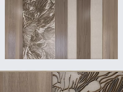 Modern Wooden Wall Hanging With Intricate Carved Patterns And Striped Design For Home Decoration 3d model