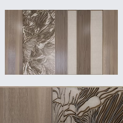 Modern Wooden Wall Hanging With Intricate Carved Patterns And Striped Design For Home Decoration 3d model