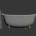 White Modern Electronic Bathtub With Gold Legs And Silver Faucet On Black Reflective Floor