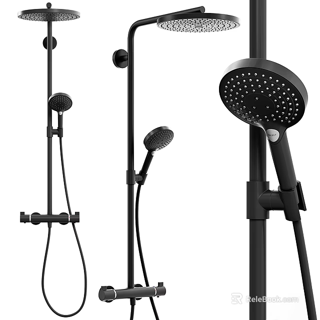 Black Shower System With Handheld And Overhead Shower And Adjustable Slide Bar 3d model 