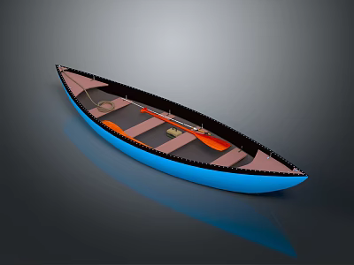 Blue And Orange Canoe Interior Design With Seats And Storage Space 3d model
