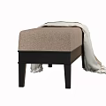 Light Blue and Beige Upholstered Sofa Bench with White Blanket Draped Over Dark Legs