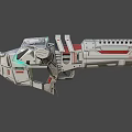 Sci Fi Weapon Design With Metallic Red White Accents And Green Illuminated Sights