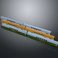Colorful Train With Multiple Carriages And Small Windows On Gray Background