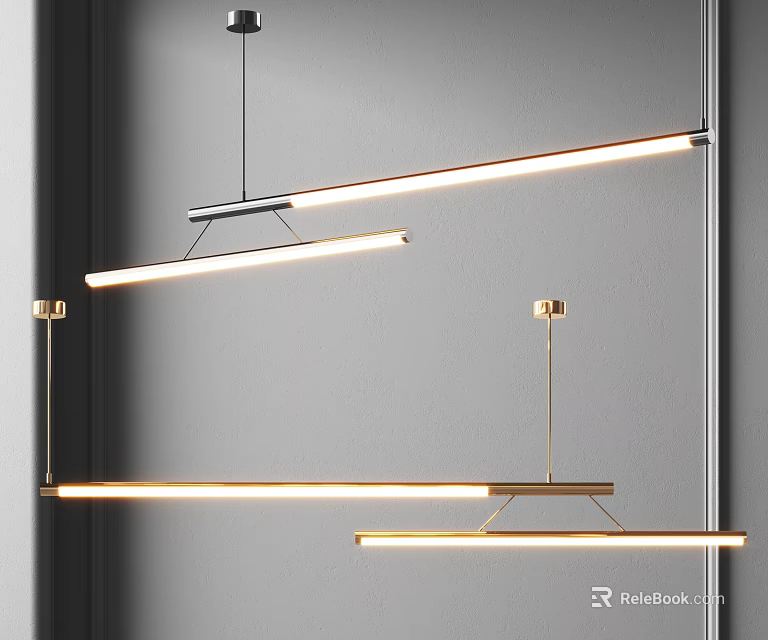 Modern Linear Pendant Lights With Metal Frames And Illuminated Light Strips 3d model 