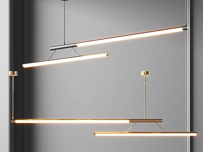 Modern Linear Pendant Lights With Metal Frames And Illuminated Light Strips 3d model