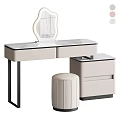 Modern Dressing Table With Lighted Mirror Marble Countertop Drawers And Matching Stool 3d model