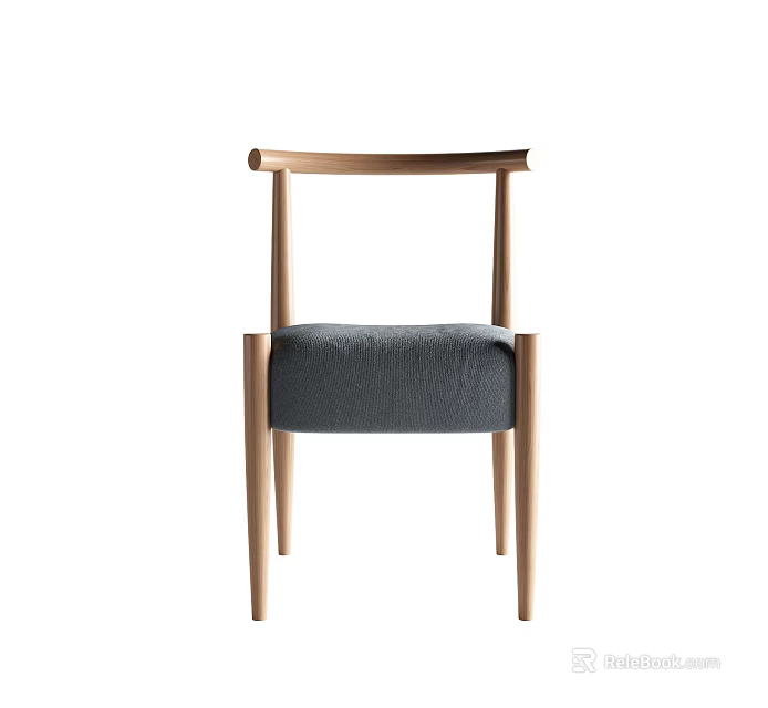 Stylish Wooden Frame Leisure Chair With Curved Backrest And Dark Fabric Seat Cushion 3d model 