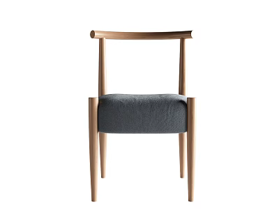 Stylish Wooden Frame Leisure Chair With Curved Backrest And Dark Fabric Seat Cushion 3d model
