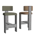 Modern Bar Stools With Light Green And Brown Upholstered Seats And Dark Wooden Frames