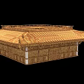 Ancient Traditional Building With Golden Tiled Roof And Wooden Structure Design