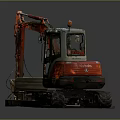 Red Excavator With Tracks Cab And Bucket On Gray Background 3d model