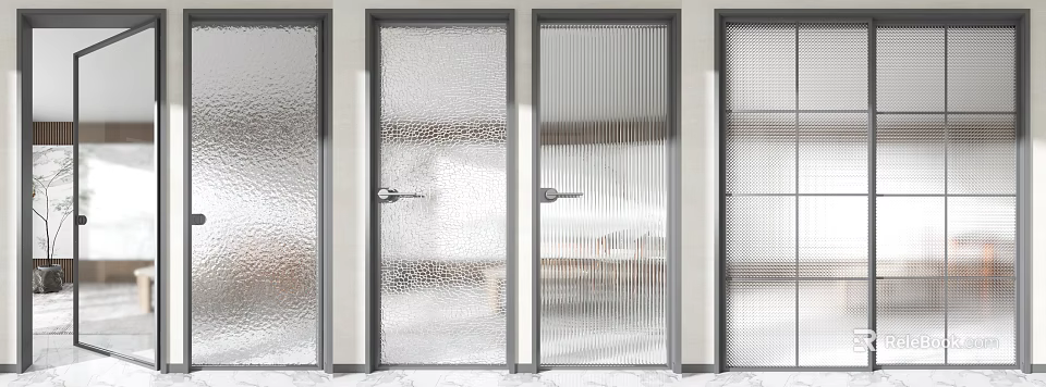 Modern Hinged Doors With Textured And Ribbed Glass For Interior Design 3d model 
