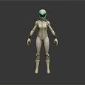 White Armored Biological Character With Helmet And Yellow Accent Standing Pose