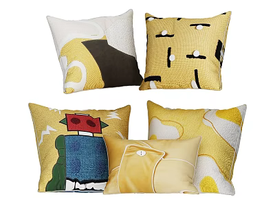 Stylish Decorative Pillows With Yellow White Black Blue Abstract Geometric And Cartoon Patterns 3d model