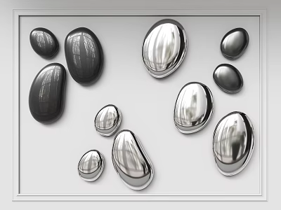 Multiple Silver Black Oval Wall Decorations In Framed White Background Arrangement 3d model