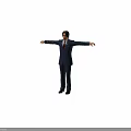 Man in Blue Suit with Red Tie Standing with Outstretched Arms
