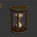 Vintage Wooden Hourglass With Glass Sand Container And Decorative Inscriptions