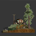Miniature Circular Landscape Model With Trees Grass Small House And Animals