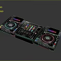 Modern Professional DJ Mixer With Dual Turntables Control Panel And Colorful Lights