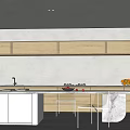 Modern Restaurant Kitchen With Open Concept Wooden Cabinets And Marble Countertop