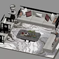Modern Sofa and Coffee Table Set With Pillows Side Tables Lamps And Marble Texture Rug 3d model