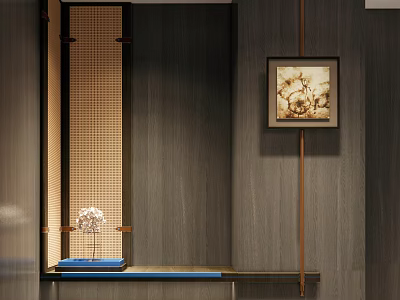 Modern Hotel Room Interior Design With Wooden Walls Decorative Artwork And Small Ornament 3d model