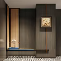 Modern Hotel Room Interior Design With Wooden Walls Decorative Artwork And Small Ornament