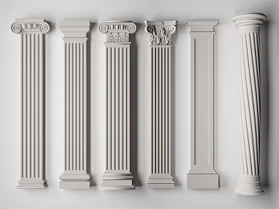 White Roman Columns With Various Architectural Designs For Interior Decoration 3d model