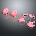 Ornamental Decor Set Featuring Intact And Broken Pink Piggy Banks With Shattered Fragments
