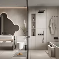 Modern Bathroom Interior Design With Light Colored Tiles Unique Mirror Vanity Bathtub And Shower
