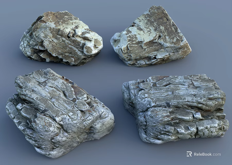 Natural Textured Stone and Wood Decorative Pieces with Organic Surface Details 3d model 