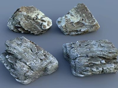 Natural Textured Stone and Wood Decorative Pieces with Organic Surface Details 3d model